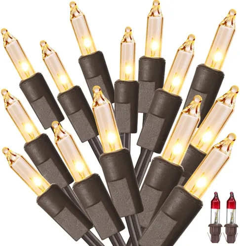Vista 14 de ODEETRONIC Luces cálidas de Navidad - 100 bombillas, 6.6 metros de longitud, luces intermitentes y constantes transparentes, con certificación UL