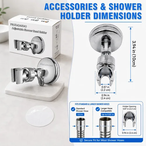 Vista 7 de Soporte ajustable para cabezal de ducha, soporte de ventosa de baño para cabezal de ducha de mano, soporte de ducha extraíble montado en la pared