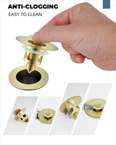 Vista 2 de Hibbent Paquete de 2 Tapones Universales de Todo Metal para Lavabo de Baño para Lavamanos de 1.1''~2.3'', Colador de Desagüe de Lavabo Emergente