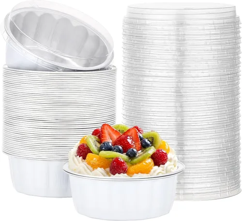 Vista 92 de Beasea Disposable Ramekins with Lids, 50 Pack 8oz 235ml Aluminum Foil Baking Cups with Lids, Aluminum Creme Brulee Ramekins Muffin Cupcake Pudding