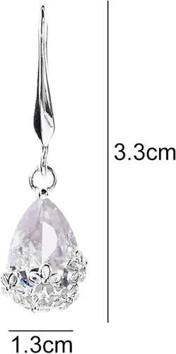 Vista 9 de Pendientes de aro con forma de gota y colgante, diseño vintage de gota de agua floral de metal con incrustaciones de circonita cúbica, joyería