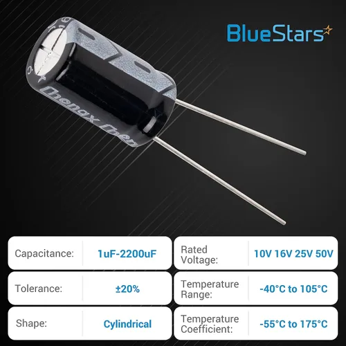 Vista 3 de BlueStars, variedad de condensadores electrolíticos de aluminio, 20 valores, 320 unidades, rango 1uF－2200uF