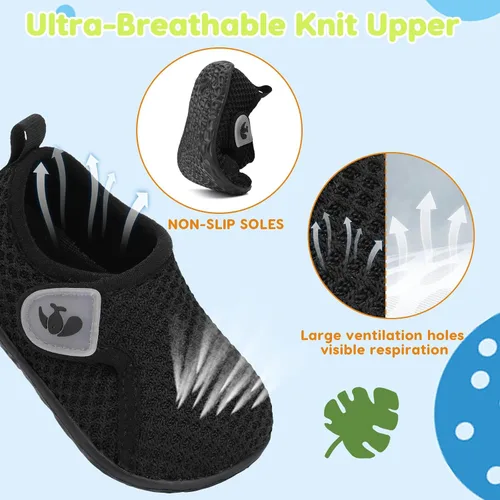 Vista 4 de FEETCITY Zapatos de bebé para niños y niñas, zapatos de primera caminata, zapatos de cuna, transpirables, ligeros, sin cordones