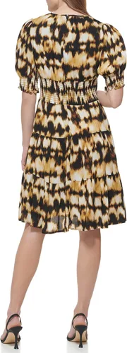 Vista 4 de Calvin Klein Women's Novelty Chiffon Dress with Side Pleated Ruffle