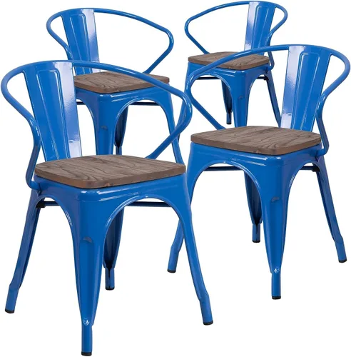 Vista 18 de Flash Furniture Silla de metal negro con asiento y brazos de madera