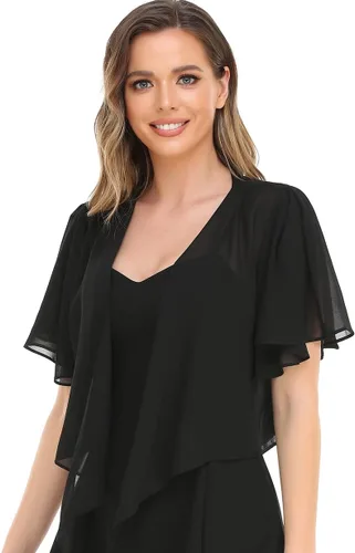Vista 2 de Chal de gasa para mujer, con lazo frontal abierto, cárdigan para vestido de noche