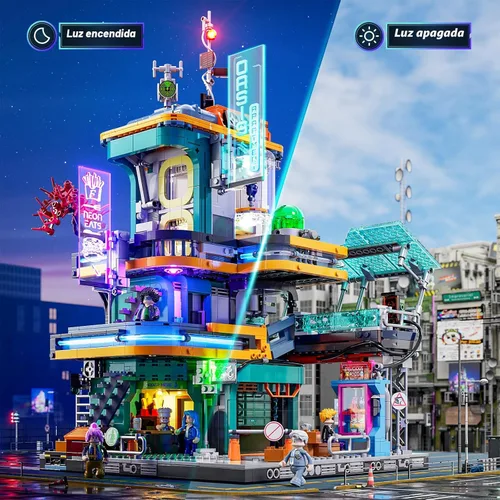 Vista 3 de FUNWHOLE Cyberpunk Mansion Lighting - Juego de ladrillos de construcción – 2524 piezas de edificios modulares de ciudad futura idea de exhibición