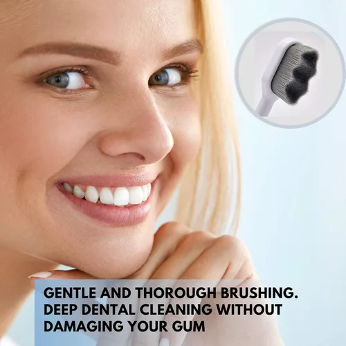 Vista 6 de Cepillo de dientes extra suave para encías y dientes sensibles. Micro Nano cepillos de dientes con 20,000 cerdas de carbón de bambú ultrasuaves.