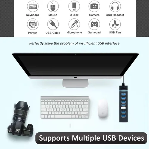 Vista 6 de Hub USB de 7 puertos para laptop, divisor USB multipuerto extensor USB para laptop, PC, MacBook, Mac Pro, Mac mini, iMac, Surface Pro y más