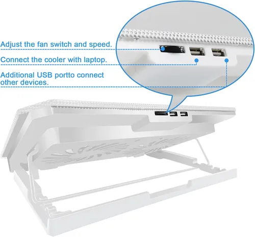 Vista 4 de Almohadilla de enfriamiento para laptop, soporte enfriador para laptop, almohadilla de enfriamiento para portátiles de juegos de 11 a 15.6 pulgadas