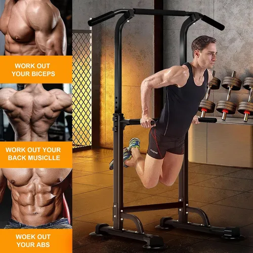 Vista 5 de DlandHome Power Tower Pull Up Dip Station Multi-Function Fitness Equipment for Strength Training Adjustable Height Dip Stand for Home Gym