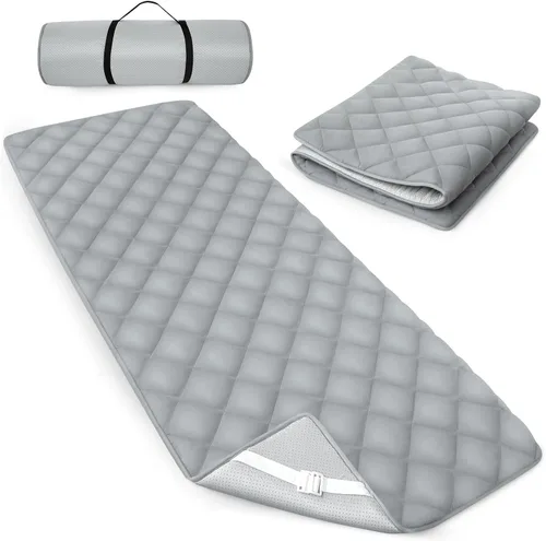 Vista 4 de Cubrecolchón de espuma acolchada, antideslizante, súper suave y cómodo, de 75"x30", almohadilla para dormir fresca para catre de campamento/litera