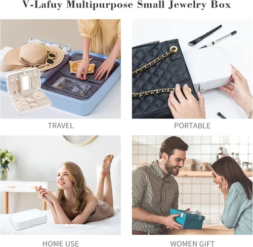 Vista 6 de Organizador de joyas de viaje, joyero de viaje, estuche de viaje para mujer, pequeño joyero para viajes, organizador de viaje de joyería, blanco B