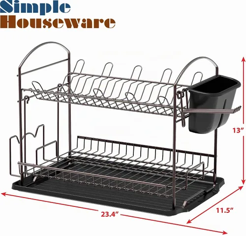 Vista 6 de Simple Houseware - Secador de platos de 2 niveles con escurridor, color bronce