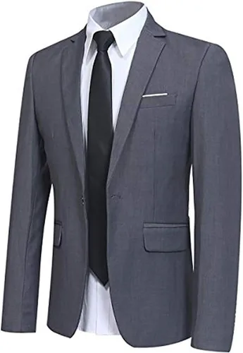 Vista 9 de Yffushi Blazer para hombre, saco elegante para hombre, talla ajustada, de un botón, casual/fiesta Negro