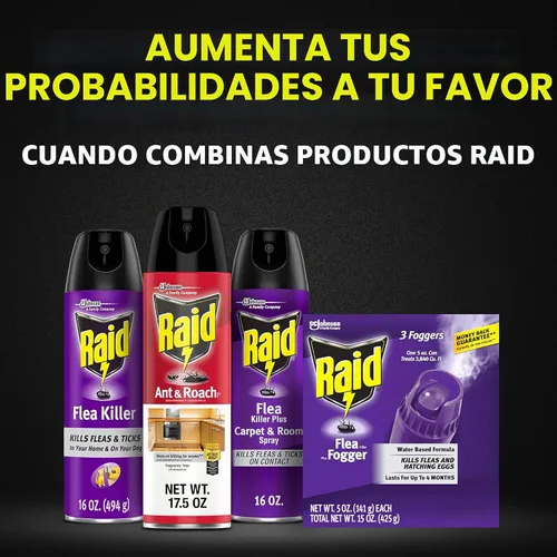Vista 8 de Raid Flea Fogger Plus Killer fórmula a base de agua que mata pulgas y huevos para incubar latas de 5 onzas, 3 unidades (paquete de 3)