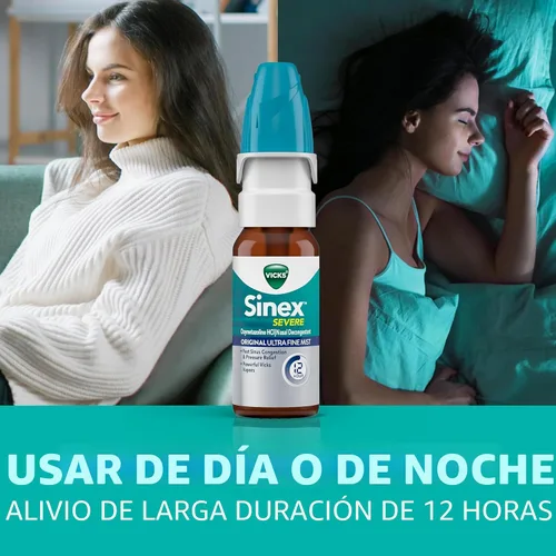 Vista 8 de Vicks Sinex SEVERO - Aerosol nasal para alergias severas y sinusales, niebla ultrafina original, medicina descongestionante, alivio de la congestión