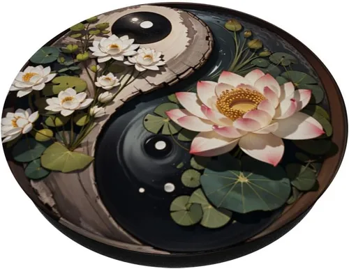 Vista 2 de Estanque de flores de loto Yin Yang PopSockets intercambiables PopGrip