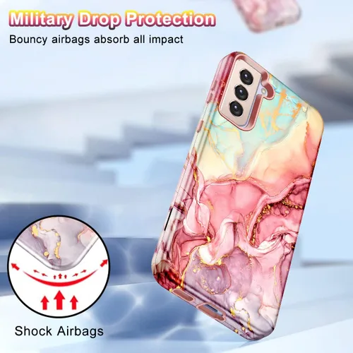 Vista 4 de Btscase Funda para Samsung S21 FE 5G 2022, patrón de mármol 3 en 1, resistente a prueba de golpes, cuerpo completo, policarbonato duro y suave