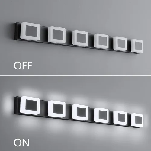 Vista 3 de 6 luces LED de baño sobre espejo negro acrílico moderno luces de tocador regulables luz de pared baño tocador accesorios