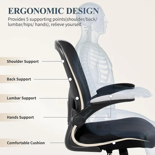 Vista 10 de Flysky Silla ergonómica de escritorio para oficina en casa, soporte lumbar, silla giratoria de malla transpirable para computadora con ruedas y Negro
