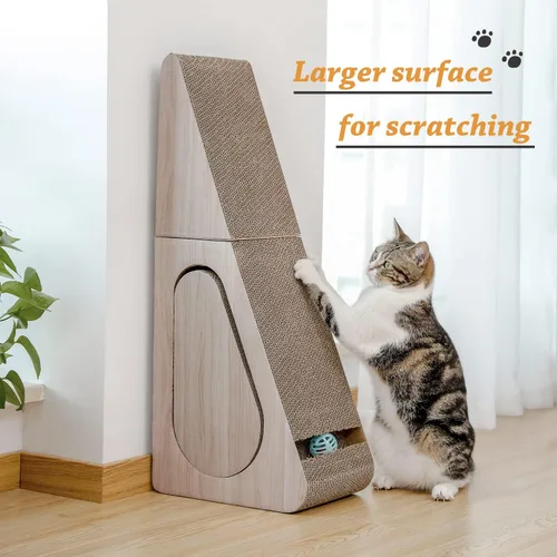 Vista 3 de PAWZ Road Rascador de gato, rascador triangular de cartón para gatos de 28.3 pulgadas, almohadilla grande para rascar 2 en 1, rascador de túnel