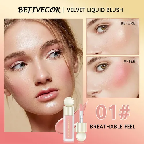 Vista 3 de Rubor líquido, acabado de terciopelo mate natural, rubor facial líquido crema suave para mejillas, maquillaje para tinte de piel, ligero y mezclable