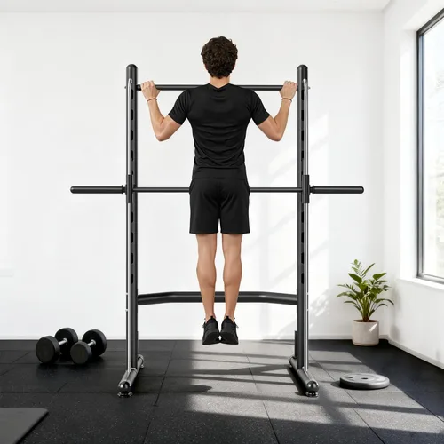 Vista 8 de Soozier Squat Rack with Pull-Up Bar, Adjustable Power Rack with Barbell Bar, Multi-Functional Steel Bench Press Rack for Home Gym Strength Training