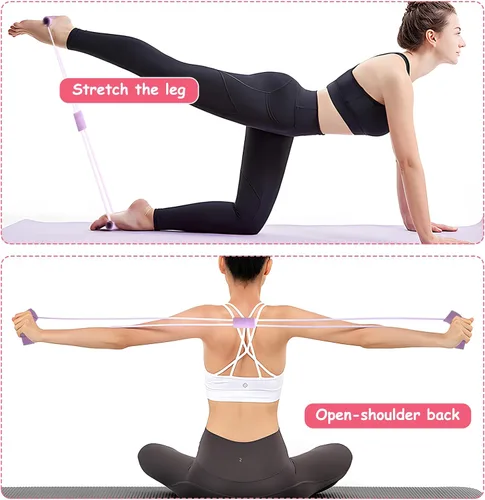 Vista 5 de Saludea - Paquete de 2 bandas de resistencia con asas para ejercicio de cuerpo completo, entrenamiento de fuerza en casa, gimnasio (rosa + morado)
