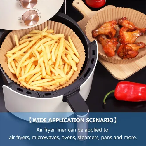 Vista 5 de 6.5 pulgadas redondas 100 piezas de forros de papel desechables para freidora de aire Non-Stick Oil-proof Resistant Airfryer Parchment Paper
