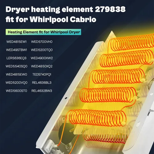Vista 6 de Elemento calefactor compatible con secadora Roper Whirlpool RED4516FW0-279838 W10724237 2406028 Elemento calefactor compatible con secadora Roper