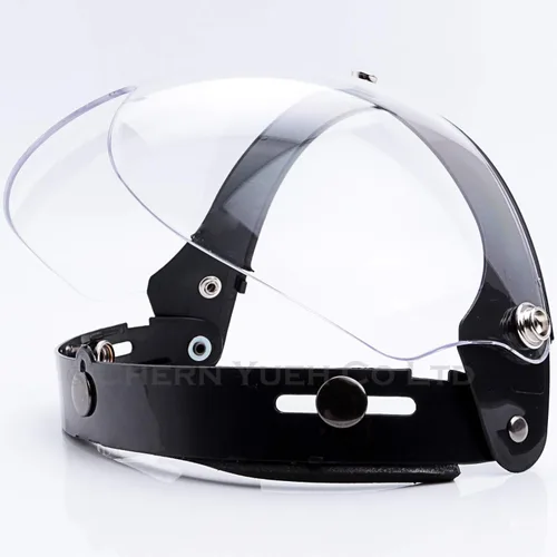 Vista 3 de Visera universal de 3 broches para casco de motocicleta de cara abierta, escudo contra el viento abatible hacia arriba (transparente)