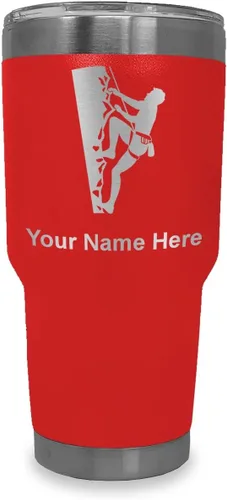 Vista 15 de LaserGram 20oz Vacuum Insulated Tumbler Mug, Rock Climber, Personalized Engraving Included (Coral)