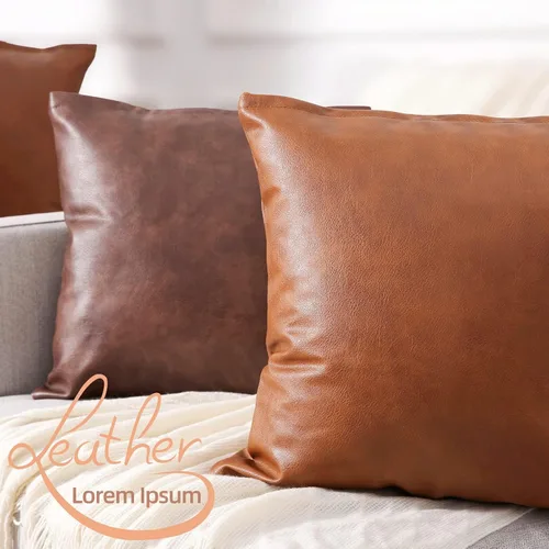 Vista 4 de Yaertun Juego de 2 fundas de almohada decorativas de piel sintética modernas y sólidas para exteriores, fundas de almohada de lujo para sofá, cama