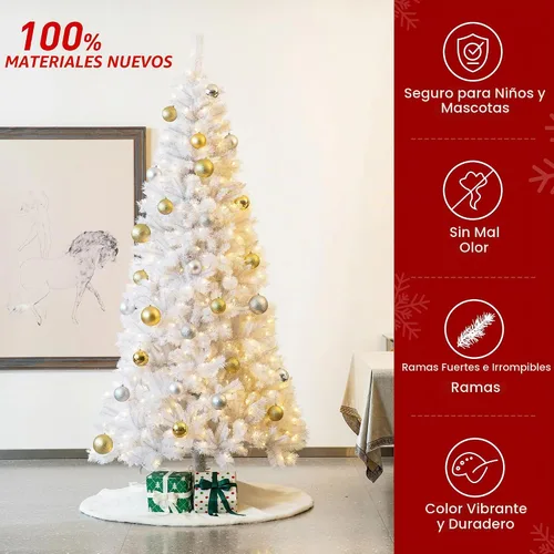Vista 9 de Glitzhome - Árbol de Navidad artificial delgado preiluminado de 2.4 m, con ramas de pino Aspen Frostfall, soporte plegable de metal, 500 luces Aspen