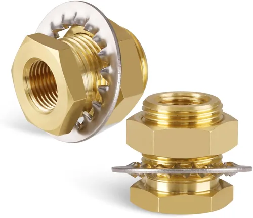 Vista 10 de KOOTNAS Paquete de 2 Accesorios de Mamparo de Latón Macizo, 1/2 NPT Cónico Hembra 1" Rosca Macho Recta Conector de Latón con Anillo Ondulado