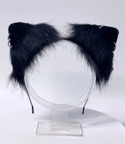 Vista 29 de VIGVAN Accesorios de orejas de gato para cosplay, punk, gótico, cruz, orejas de gato, pinzas para la cabeza