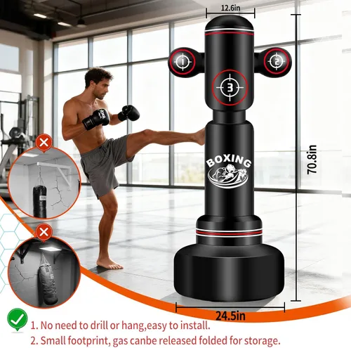 Vista 11 de Heavy Boxing Bag with Stand for Adult Teens, 70'' Freestanding Punching Bag with Boxing Gloves, Men Women Standing Kickboxing Bag, Kickboxing Bags
