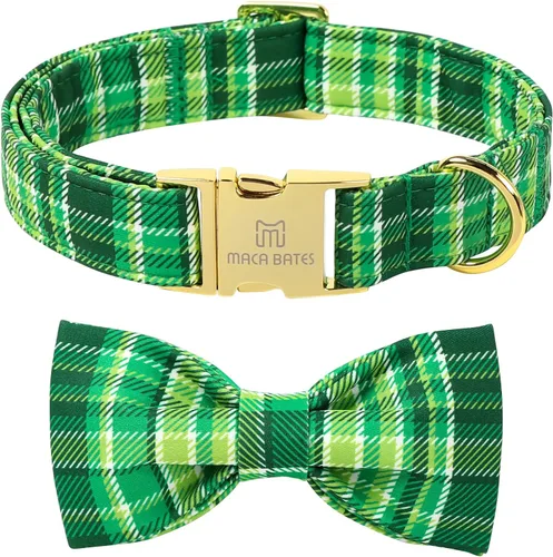 Vista 45 de Collar de perro a cuadros de búfalo amarillo otoñal con pajarita elegante Otoño-Lazo-Cuadros Amarillo