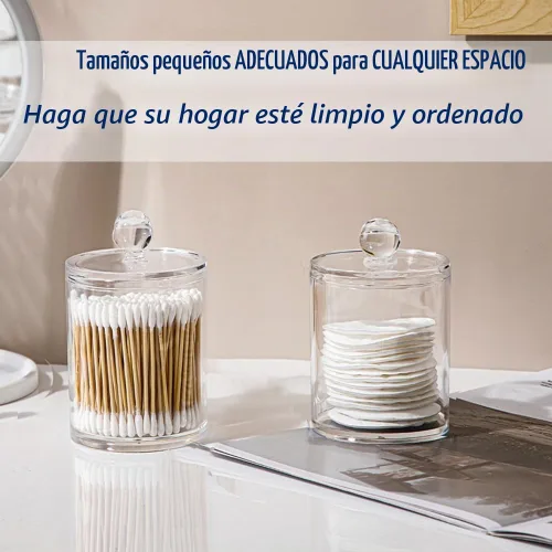Vista 5 de Recipiente para hisopos de algodón con tapa, dispensador de baño Qtip frascos de boticario, recipiente de algodón acrílico transparente para hisopos