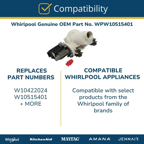 Vista 5 de Whirlpool Bomba de drenaje de lavadora de carga frontal OEM WPW10515401