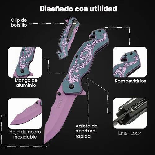 Vista 3 de SZCO Supplies 300586-PU Flying Dragon Assisted Open Rescue Utility Cuchillo Púrpura