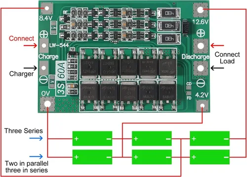 Vista 3 de 4PCS 3S 60A 12.6V 18650 Cargador PCB BMS Placa de protección de batería de litio de iones de litio Cargador de equilibrio Módulo de carga para motor