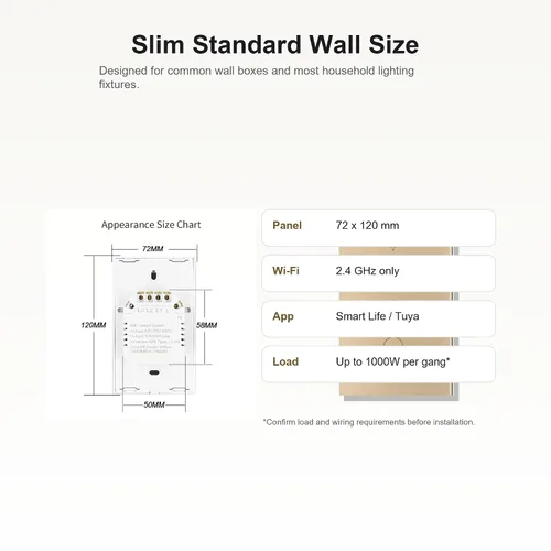 Vista 6 de Interruptor de pared inteligente WiFi, cableado neutro y sin neutro, dorado