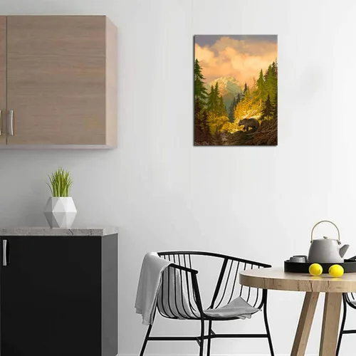 Vista 3 de arteWOODS Lienzo decorativo para pared, diseño de oso grizzly para dormitorio, sala de estar, bosque, montaña rocosa, moderno, lienzo, impresiones