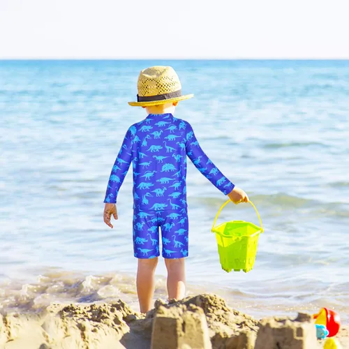 Vista 5 de PASHOP Conjunto de traje de baño de dinosaurio tiburón para niños pequeños y niños
