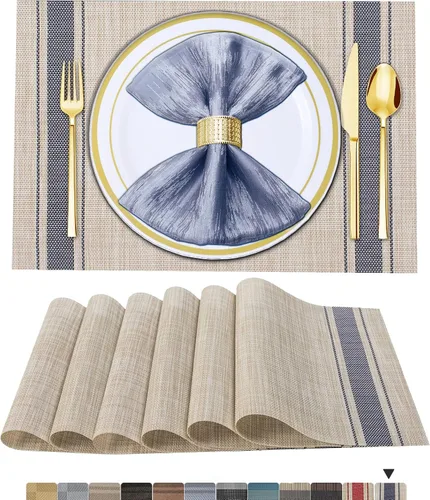 Vista 18 de BETEAM Juego de 4 manteles individuales de vinilo tejido para mesa de comedor, lavables, lavables, manteles individuales de cocina, duraderos