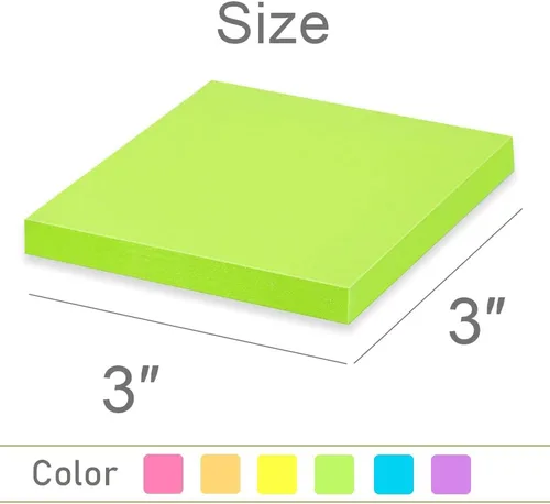 Vista 3 de Paquete de 24 notas adhesivas de 3 x 3 pulgadas, bloc de notas adhesivas coloridas superadherentes, adhesivo fuerte, 74 hojas/bloc