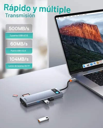 Vista 6 de Baseus Laptop Docking Station Dual Monitor 9 in 1 USB C Hub up to 4K@120Hz