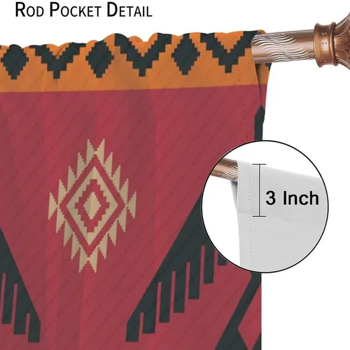 Vista 101 de Cortinas con patrón geométrico tribal, estilo suroeste, azteca, rústico, occidental, nativo americano, opacas, con bolsillo para barra, decoración